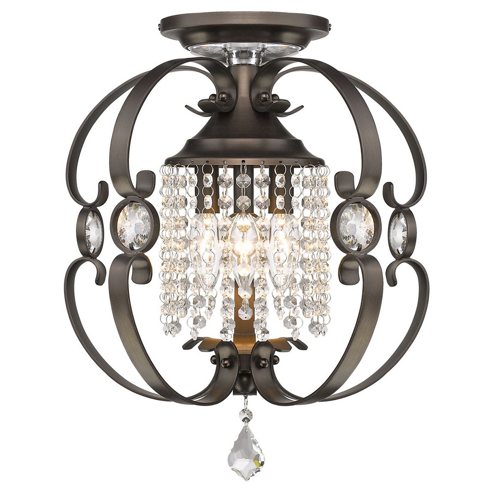 Golden Lighting-1323-SF EBB-Ella - 3 Light Semi-Flush Mount Brushed Etruscan Bronze  White Gold Finish